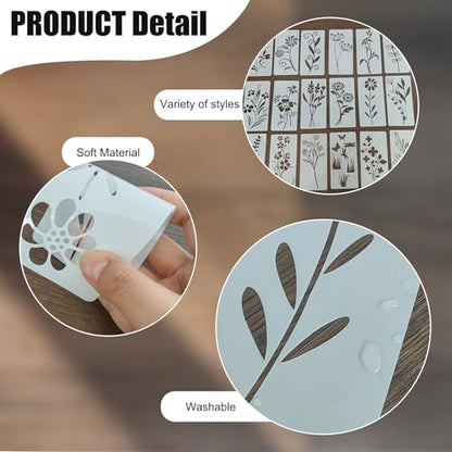 18 Pcs Floral Stencils for Painting Flower Leaf Stencil Template Retro Reusable Furniture Cake Decorative Stencils Border for Wood DIY Craft Canvas Fabric - style: Floral Leaf