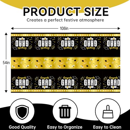 4 Pack Graduation Tablecloth 54"x108" Disposable Plastic Tablecloths Gongrats Grad Tablecover for Graduation Party Supplies (Black and Glod) - color: Graduation Black