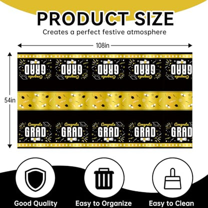4 Pack Graduation Tablecloth 54"x108" Disposable Plastic Tablecloths Gongrats Grad Tablecover for Graduation Party Supplies (Black and Glod) - color: Graduation Black