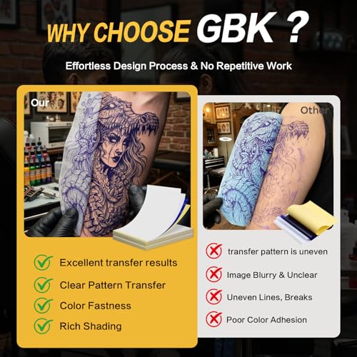 GBK Tattoo Transfer Paper,100 Sheets A4 Size,Tattoo Thermal Stencil Paper for Tattoo Transfer Kit Tattoo Supplies,New and Improved Formula,Travel Tattoo Transfer Paper (100 Sheets)