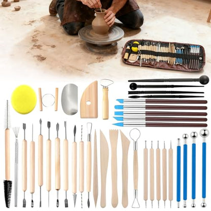 Pottery Clay Sculpting Tools Kit: 39Pcs Foam Clay for Stippling Carving Shaping Molding with Storage Bag - Air Dry Clay for Professional Polymer Artists Even Beginners - size: 39pcs