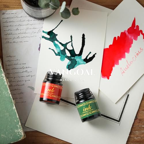 VANGOAL 6 Colors Ink Set, 6 Bottles Writing/Drawing Ink Black,Blue,Purple,Orange,Red Green Ink for Fountain Pen, Glass Pen, Calligraphy Dipping Pen, Feather Pen, Quill Pen, Witch Pen