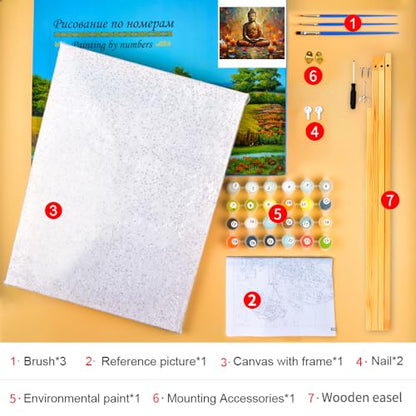 TUMOVO Buddha DIY Paint by Number Colourful Abstract Paint by Numbers for Adults Kids Beginner Paint by Numbers on Canvas Statue with Lotus Flower and Candle Ornament Oil Painting Kits 16"x20"Framed - color: Buddha Wooden Frame