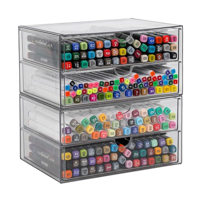 Clear Plastic Drawer Organizer, 4 Drawers | Stackable Desk Organizers and Accessories, For Home Office Supplies, Marker Pen, Notebooks, Art Crafts - size: 4 Drawers