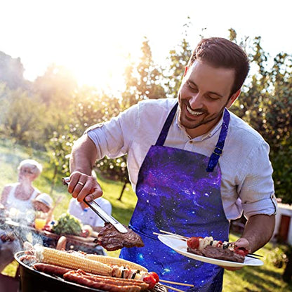 Adjustable Waterproof Apron Bib Apron with 2 Pockets Cooking Kitchen Aprons for Women Men Chef - color: Galaxy Apron