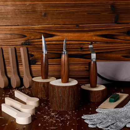 Gisafai 15 Pcs Spoon Carving Kit Wood Whittling Kit Includes 3 Wood Carving Knife 8 Spoon Blank and Gloves for Adults and Kids Beginners Gifts