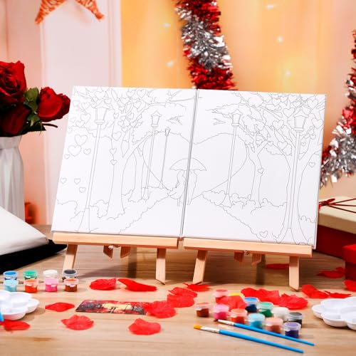Zhanmai 2 Pack Sip and Paint Kit for Couples Date Night | 8 x 10 Inch, Pre Drawn Canvas Heart Road, Paint Party Supplies, Romantic Adult Activity, Includes Easels Aprons Brushes Set - size: 8 x 10 Inch, style: Romantic Road