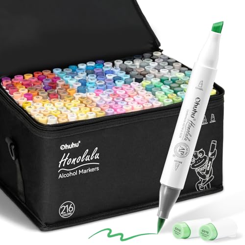 Ohuhu Alcohol Markers 216 Colors Brush& Chisel for Adults Cozy Coloring - style: Brush & Chisel