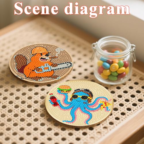 DOTSOPS 8 Pcs Animal Diamond Painting Coasters for Beginners with Holder - color: Eanimal