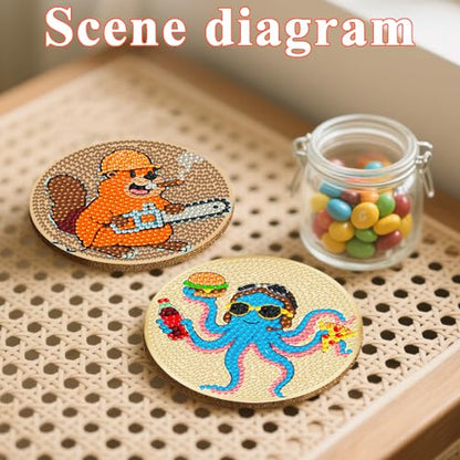 DOTSOPS 8 Pcs Animal Diamond Painting Coasters for Beginners with Holder - color: Eanimal