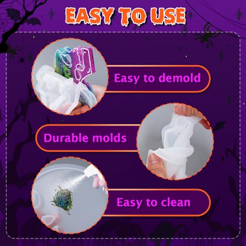 LET'S RESIN 4 Pcs Skull Coaster Resin Molds, Coaster Silicone Molds with Holder, Halloween Coaster Molds for Epoxy Resin, Skull Coasters Decoration for Festival, Ideal Gifts for Crafter and Artist