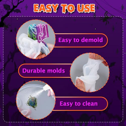 LET'S RESIN 4 Pcs Skull Coaster Resin Molds, Coaster Silicone Molds with Holder, Halloween Coaster Molds for Epoxy Resin, Skull Coasters Decoration for Festival, Ideal Gifts for Crafter and Artist