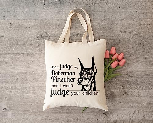 Pet Studio Art Don't Judge My Dog Tote Bag - color: Doberman
