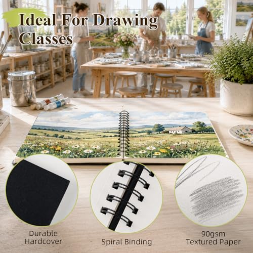 Conda 8.5"x11" Hardbound Sketch Book, 80-Sheets 90gsm Double-Sided Hardcover Sketchbook, Spiral Sketch Pad, Durable Acid Free Drawing Art Paper for Adults - color: Black, size: 8.5"x11" 1 Pack