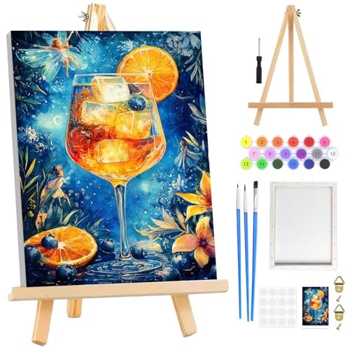 RICUVED Paint by Numbers Kit for Adults Beginners Framed with Wooden Easel, Iced Orange Drink Adults' Paint-by-Number Kits on Canvas, DIY Easy Acrylic Oil Painting by Numbers for Home Decor, 8x12in - color: OMS058