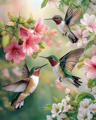 MBNTJHT DIY Hummingbird Paint by Numbers Kit for Adults Beginners,Unframed Bird and Flowers Paint by Number Kits on Canvas,Digital Watercolor Art Painting Kits Crafts for Home Wall Decor 16X20 Inch. - color: MT21921