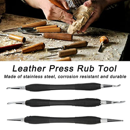 3PCS Leather Craft Modeling Tools Grooving Tools, Leather Embossing Spoons Leathercraft Modeling Carving Tools Kit, Leather Craft DIY Kit for Leather Press Rub/Edge Skiving