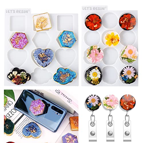 LET'S RESIN 2-in-1 Resin Mold Kit - 24 Badge Reel & Phone Grip Molds for DIY Resin Keychain