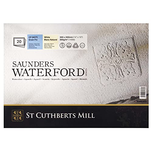 St Cuthberts Saunders Waterford CP Block White 300gsm 360 x 260mm 20 Sheets | Cold Pressed Paper, Professional Watercolour Paper, For Professional Artists - size: ['254 x 356 mm']