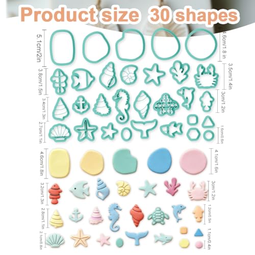 30pcs Sea Creature Shapes Polymer Clay Cutter Seahorse Shell Starfish Cutters for Jewelry Making DIY Marine Style Clay Tools - color: Sea Elements