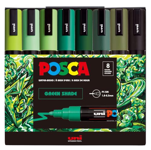 posca® PC-5M Water-Based Paint Markers, Medium Reversible Tip (1.8–2.5 mm), 8 Count Green Shade Colors - color: Green