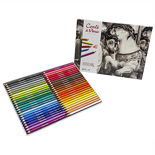 Conté à Paris 48 Count Assorted Pastel Pencils | Highly Pigmented Lead, Unique Velvety Finish, Ideal for Portraits, Life Drawing & General Silhouette Work, Blendable - style: 48 Count - Assorted