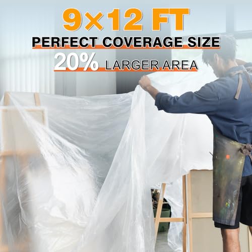 10 Pack Plastic Drop Cloth 12x9 Ft, Disposable Painter's Sheeting & Tarps for Painting, Furniture, Walls, and Floor Protection - size: 0.5mil-10Pack