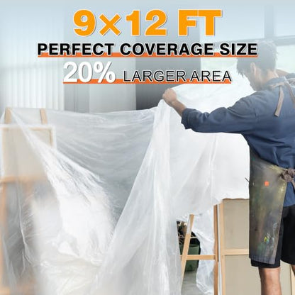 10 Pack Plastic Drop Cloth 12x9 Ft, Disposable Painter's Sheeting & Tarps for Painting, Furniture, Walls, and Floor Protection - size: 0.5mil-10Pack