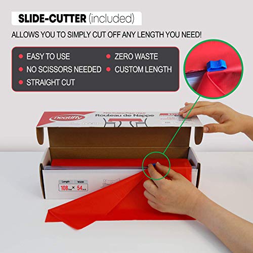 Neatiffy Disposable Plastic Tablecloth Roll | Indoor/Outdoor Table Cloth | Table Cover for Rectangle, Square, Round, Oval Tables | Picnic, Party, Banquet, Birthday, Wedding - 54 in x 108 ft - Red - color: Red