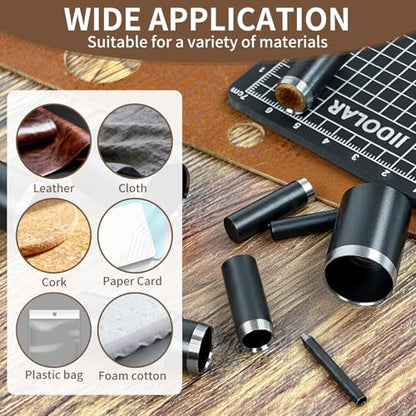 Leather Circle Cutter Tool Set, 34 Pieces Circle Punch Tools 1-25mm 30 35 40 45 50 55 60mm, High Carbon Steel Round Cutting Dies - Leather Hole Punch Tool Kit for DIY Leathercrafts - size: 34 Sizes