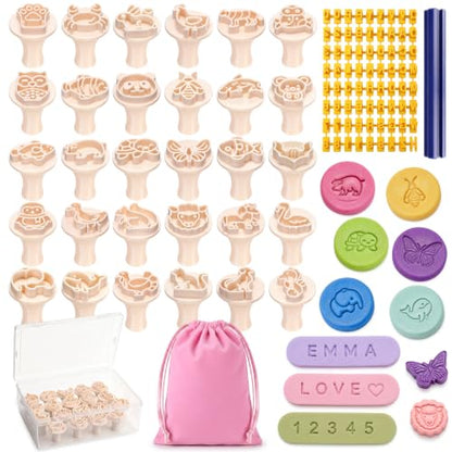 30 Pcs Animal Pattern Clay Modeling Stamp Set with 72-Character Letter Stamps and Storage Box, Animal Pattern Stamps for Polymer/Ceramic Clay, Pottery Craft, Cookie and Jewelry Making - style: Animal