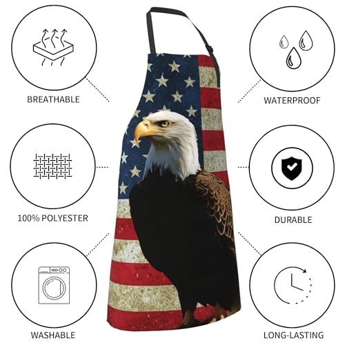Art Apron with Pocket for Women Men | Kitchen Aprons Chef Apron for Cooking Baking BBQ Painting Gardening - color: Retro Flag Art