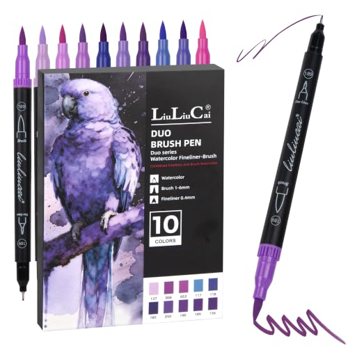 LIULIUCAI 10 Purple Dual Marker, Fine & Brush Tip Pen for Adult Coloring - color: 10 Purple