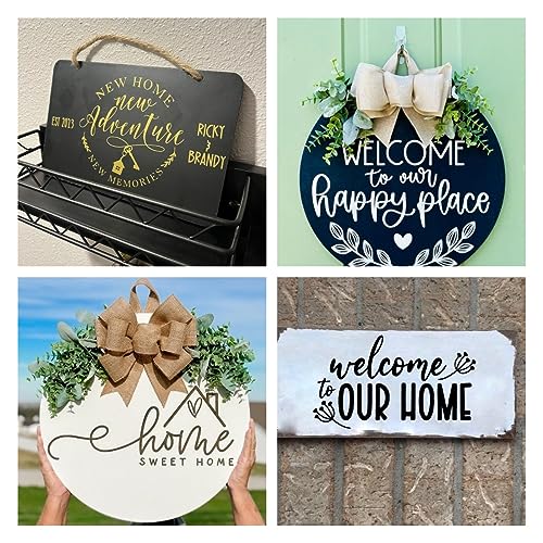 DGAGA Reusable Self Adhesive Silk Screen Stencils Welcome to Our Happy Place,Home Screen Printing Stencils,Mesh Transfers Stencils for Craft,Family Stencils for Painting on Wood/Plate/Cup,Home Decor - color: welcome to our home stencils