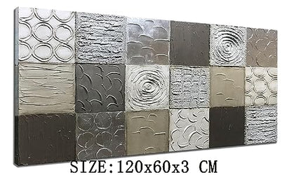 Alenoss 100% Handmade Abstract Metal Paintings Canvas Wall Art Unique Thick Texture Rough Surface Modern Oil Painting 48x24 Inches Imitation Old Handicrafts Grey Artwork - color: AL-B02