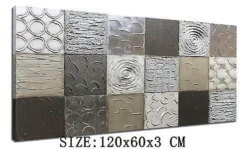 Alenoss 100% Handmade Abstract Metal Paintings Canvas Wall Art Unique Thick Texture Rough Surface Modern Oil Painting 48x24 Inches Imitation Old Handicrafts Grey Artwork - color: AL-B02