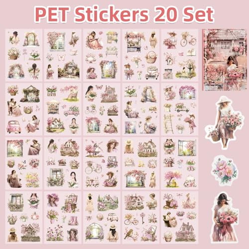 Uideyvi Dream Theme Sticker Scrapbooking Supplies for Junk Journal, 20 Sheets PET Stickers(TZ-001-007) - color: Dream theme