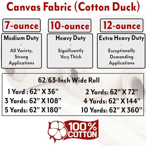 Barcelonetta | Canvas Fabric | Cotton Duck | Heavy | Natural 10oz | 62'' Wide | Arts & Crafts, Backings, Covers, Placemats (5 Yard) - color: Natural 10oz, size: 5 Yard