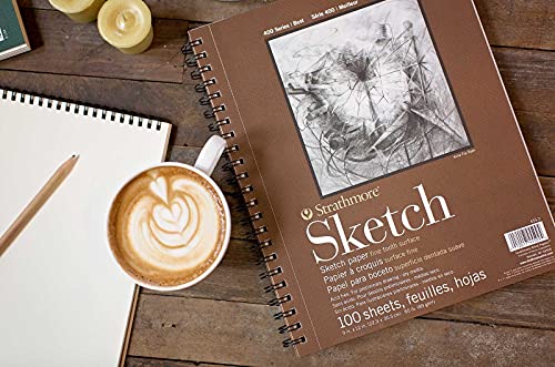 Strathmore 300 Series Bristol Paper Pad, Smooth, Tape Bound, 11x14 inches, 20 Sheets (100lb/270g) - Artist Paper for Adults and Students - Markers, Pen and Ink and Strathmore 455-3, 400 Series Sketch Pad, 9"x12" Wire Bound, 100 Sheets, White