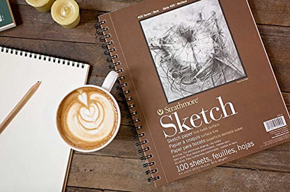 Strathmore 300 Series Bristol Paper Pad, Smooth, Tape Bound, 11x14 inches, 20 Sheets (100lb/270g) - Artist Paper for Adults and Students - Markers, Pen and Ink and Strathmore 455-3, 400 Series Sketch Pad, 9"x12" Wire Bound, 100 Sheets, White