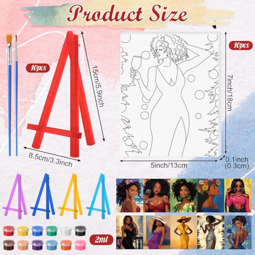 Blosssound 10 Set Charming Lady Pre Printed Canvas Pre Drawn Canvas Painting with Easel Kits 5" x 7" Sip and Paint Party Kit for DIY Art, Adult's Date Night - style: Charming Lady