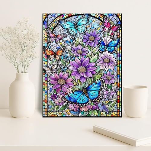 Square Diamond Art Kits for Adults Cute Diamond Painting Kit for Beginner | Stained Glass Flowers Butterflies 5D DIY Square Diamond Dots Full Drill Crafts for Gem Art Dot Art for Adults Home WallDecor - color: DP03561, size: Square diamond painting