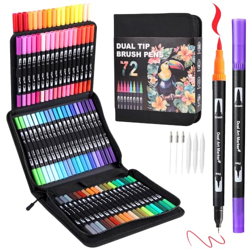 72 Colors Dual Tip Watercolor Markers Pens for School Supplies-Brush & Fine