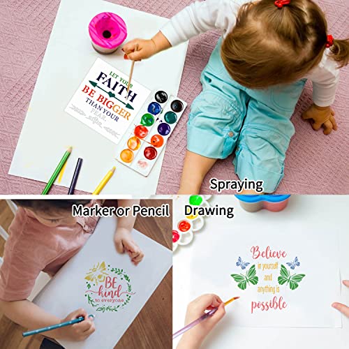 16 Pieces Inspirational Word Stencils Kit Large Motivational Stencil Reusable Phrase Word Template Family Sign Stencils for Painting on Wood, Porch, Front Door, Home Decor(11.8x11.8Inch)