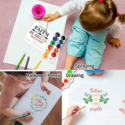 16 Pieces Inspirational Word Stencils Kit Large Motivational Stencil Reusable Phrase Word Template Family Sign Stencils for Painting on Wood, Porch, Front Door, Home Decor(11.8x11.8Inch)