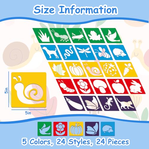 24 Pcs Stencils for Kids Garden Themed Outside Sidewalk Chalk Stencils 5" - size: Garden 5 Inch