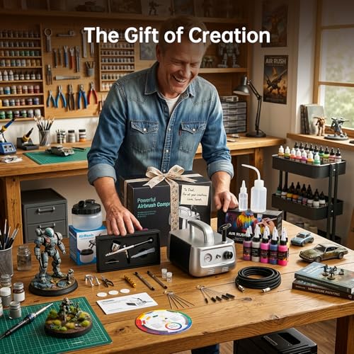 CrestWave Airbrush Kit with Air Compressor with 12 Paints & Cleaning Pot