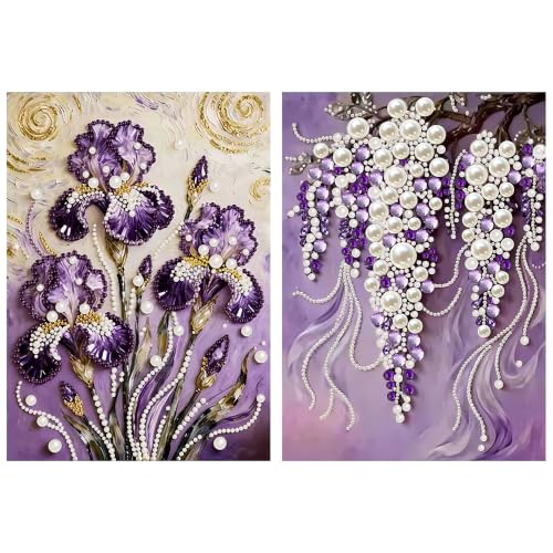 2 Pack Flower Diamond Art Pearl Painting Kits for Adults (12×16 inch) - color: WYZ181+WYZ182