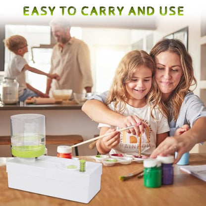Upgraded All in 1 Paint Brush Cleaner Tool Paint Brush Rinser Paint Water Dispenser Painting Station for Acrylic, Watercolor, Oil Christmas&Birthday Gift for Kids（Give 4 Pen & Pen holder & paint tray） - color: 01 Green