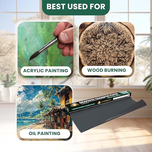 MyArtscape Graphite Transfer Paper Roll 17" x 30ft Black Waxed | Black waxed carbon paper graphite paper roll for reusable tracing on canvas wood paper glass metal and ceramic - size: 17" x 30ft